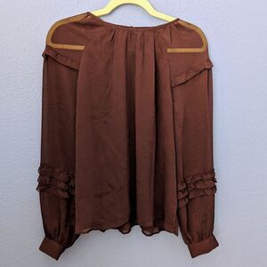 Ann Taylor Blouse Long Sleeve Ruffle Ballon Sleeve Lined Deep Purple Small Dolly